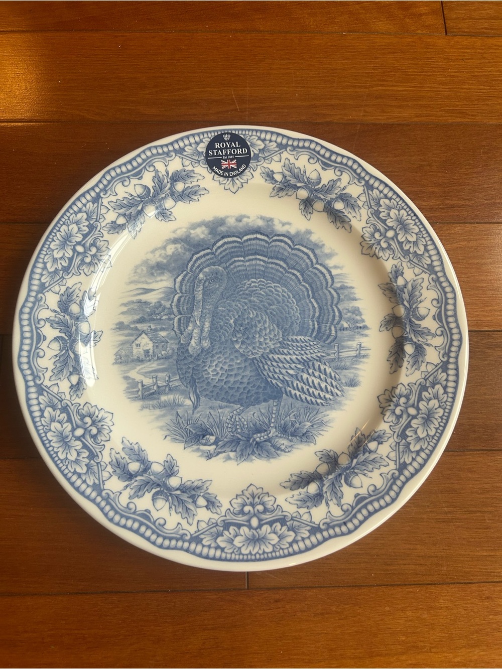 Royal Stafford Turkey thanksgiving Dinner Plate set of 2 New Woodland Blue